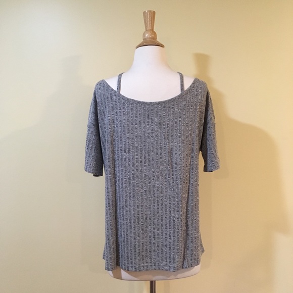 Strappy Cross Front Drapey Ribbed Short Sleeve Tee - Picture 8 of 8